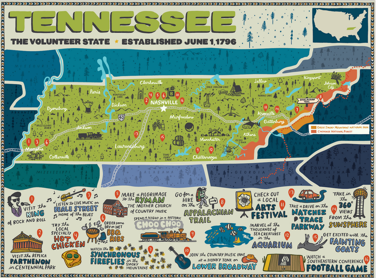 Tennessee Map for True South Puzzle Co.