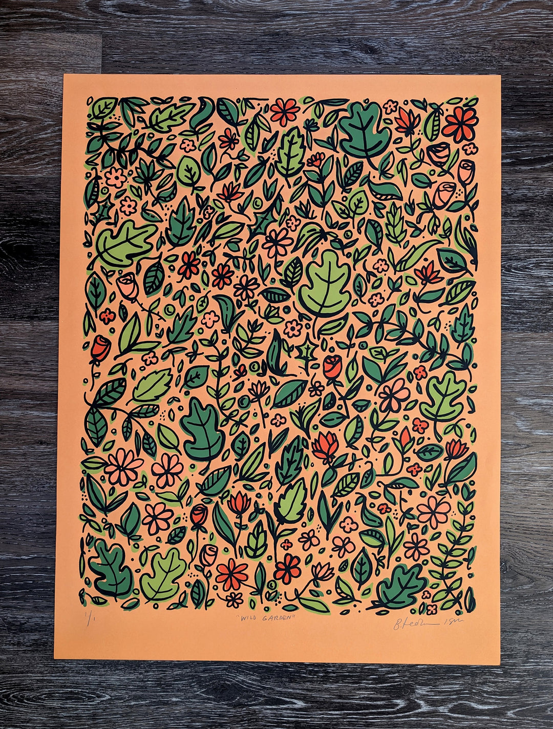 Wild Garden Print on Orange by Brainstorm - Limited Edition of 1