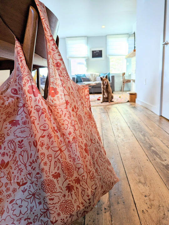 Flowerbed Peach Reusable Tote by Brainstorm